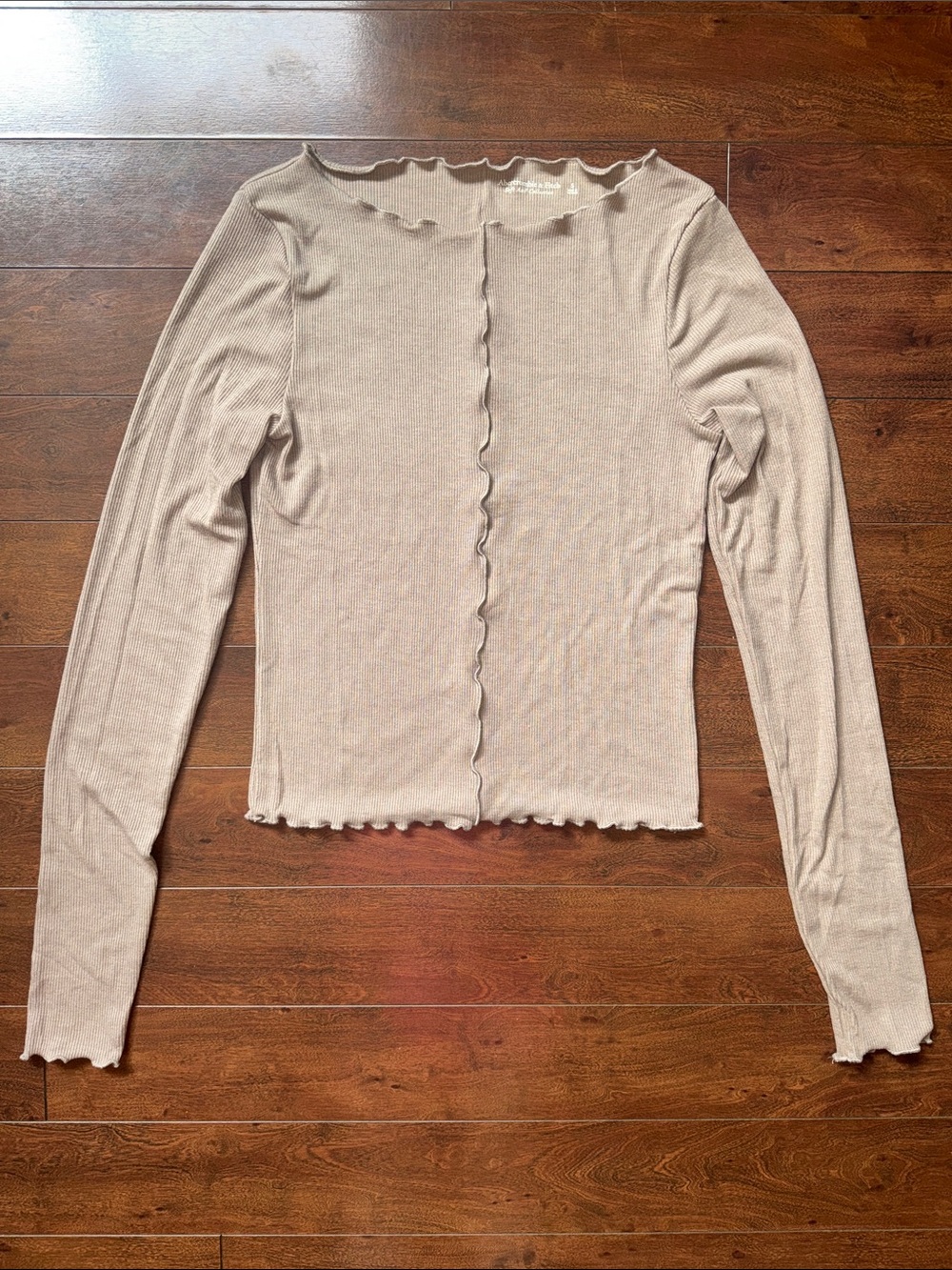 Abercrombie & Fitch Light Taupe Ribbed Long-Sleeve Women’s Top